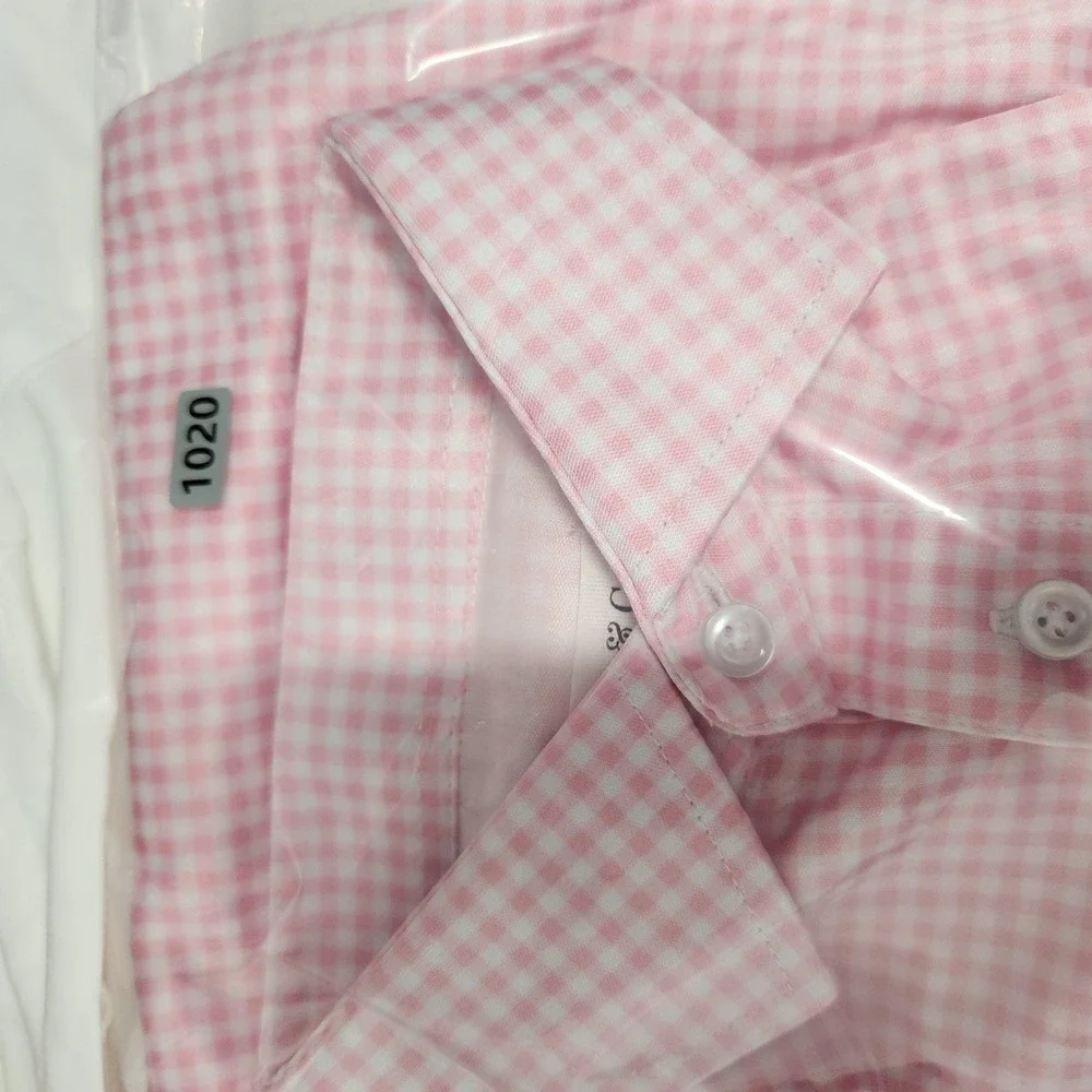 Collars &‎ Co. Polo Shirt Mens Small Pink White Dress Collar Gingham Check Golf